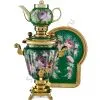 Самовар электрический 3 литра с художественной росписью «Пионы на зелёном» в наборе, формы «Рюмка»