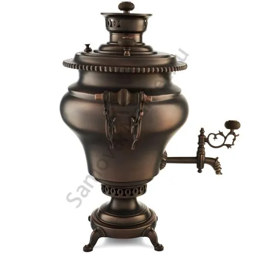 Самовар антикварный на дровах 5,5 литров формы «Дуля» Б.Г. Тейле, с трубой, травление по меди