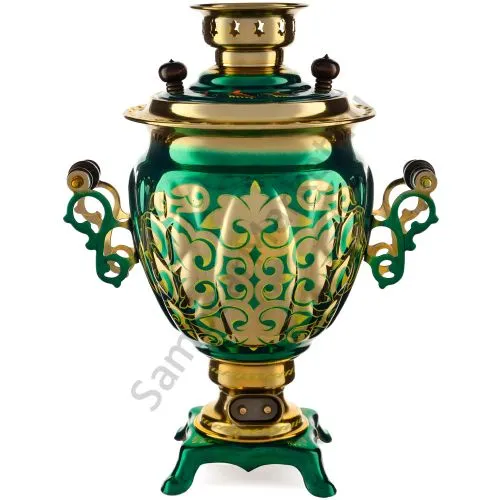 Самовар электрический 3 л. с автотключением худ. росписью «Орнамент зелёный» формы «Жёлудь»