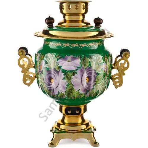 Самовар электрический 3 л.с автоотключением,худ.росписью «Пионы на зелёном в золоте» формы«Овал»