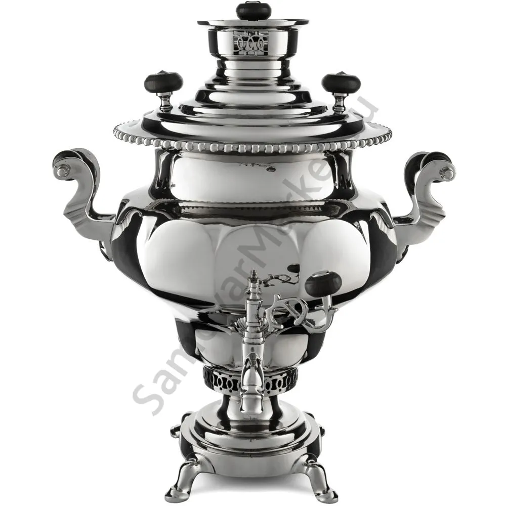 Самовар антикварный на дровах 7,5 литров формы «Ваза гранная» Н.А. Воронцова, с трубой, серебристый Самовар антикварный на дровах 7,5 литров формы «Ваза гранная» Н.А. Воронцова, с трубой, серебристый