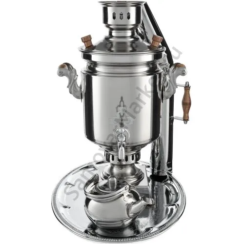 Самовар на дровах из нержавейки 5 литров формы «Банка» в наборе из 4 предметов (труба в подарок)