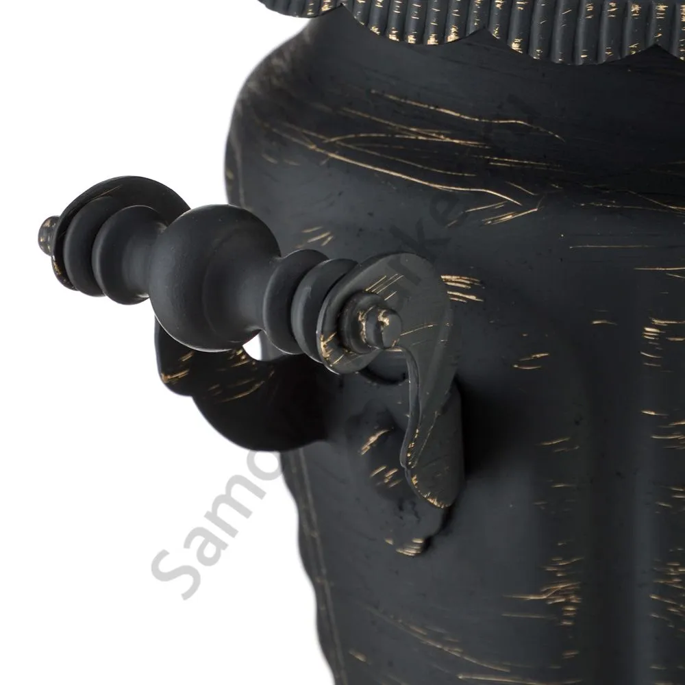 Самовар на дровах 7 литров формы «Рюмка гранная с косичкой», золотые нити в патине Самовар на дровах 7 литров формы «Рюмка гранная с косичкой», золотые нити в патине