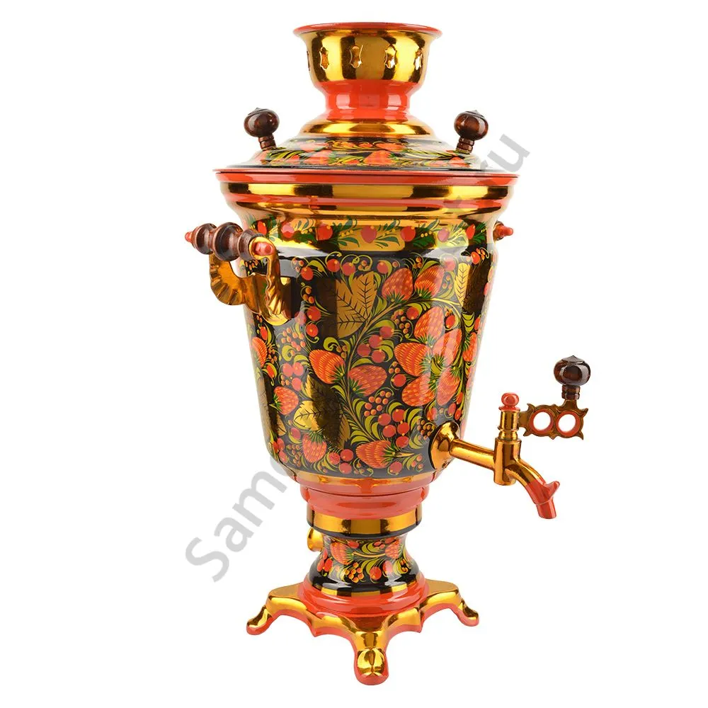 Самовар электрический 4 литра с художественной росписью «Клубника в зелени №2» формы «Рюмка» Самовар электрический 4 литра с художественной росписью «Клубника в зелени №2» формы «Рюмка»