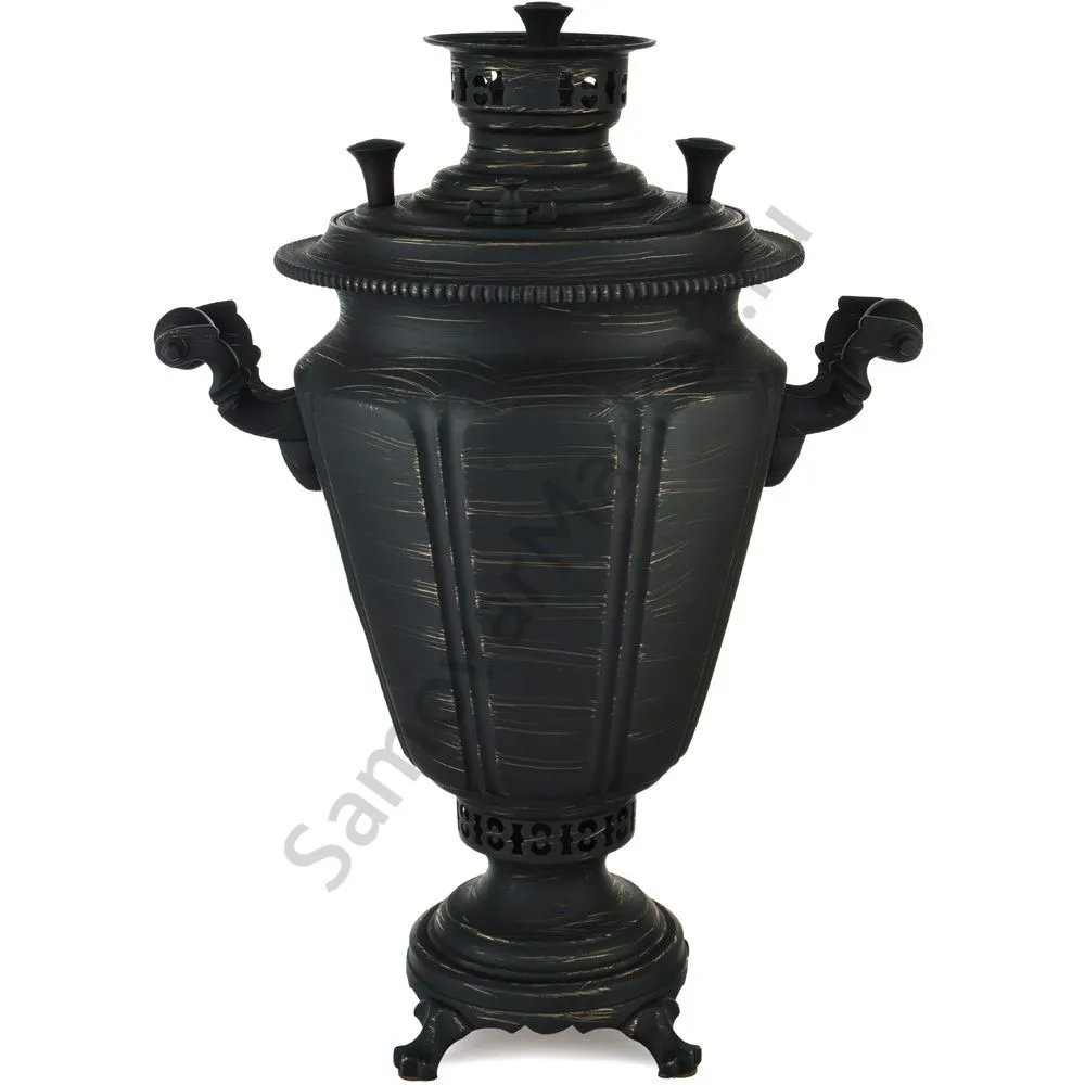 Самовар антикварный на дровах 5,5 литра формы «Рюмка гранная», золотые нити в патине Самовар антикварный на дровах 5,5 литра формы «Рюмка гранная», золотые нити в патине