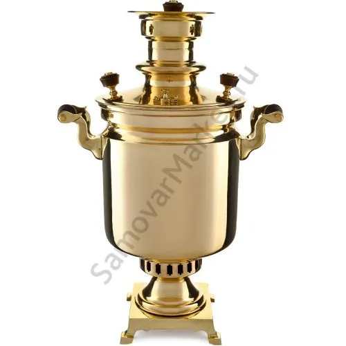 Самовар антикварный на дровах 7 литров формы «Банка» Н.И. Баташева с медалями, золотистый