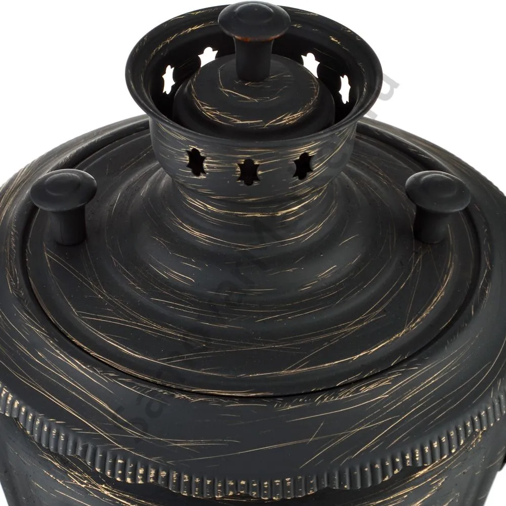 Самовар на дровах 7 литров формы «Рюмка гранная с косичкой», золотые нити в патине Самовар на дровах 7 литров формы «Рюмка гранная с косичкой», золотые нити в патине