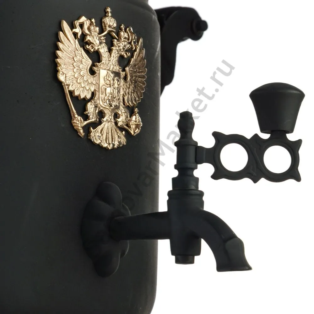 Самовар комбинированный 7 литров формы «Банка с гербом РФ» в наборе из 4 предметов, «Графит» Самовар комбинированный 7 литров формы «Банка с гербом РФ» в наборе из 4 предметов, «Графит»