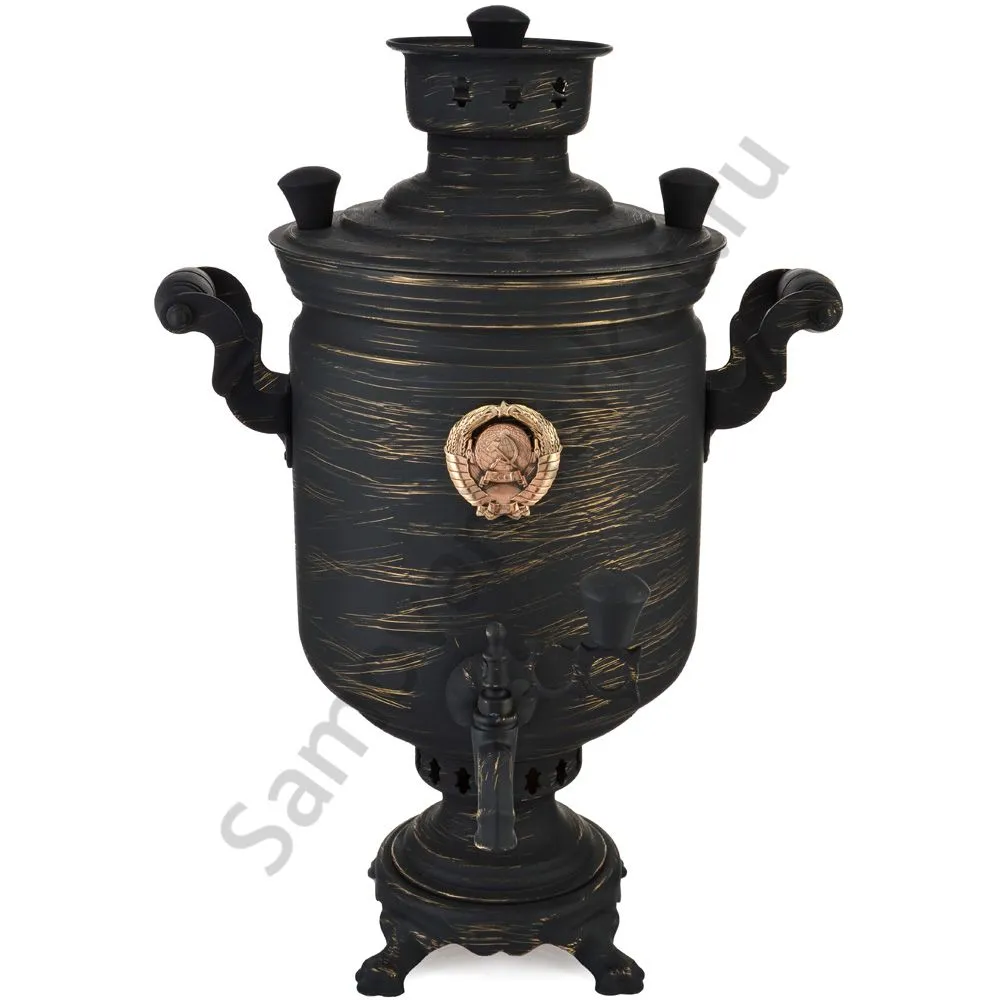 Самовар комбинированный 5 литров формы «Банка с гербом СССР» золотые нити в патине Самовар комбинированный 5 литров формы «Банка с гербом СССР» золотые нити в патине