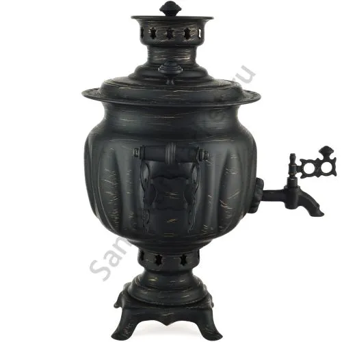 Самовар на дровах 2,8 литра формы «Овал» золотые нити в патине, категория «Эксклюзив»