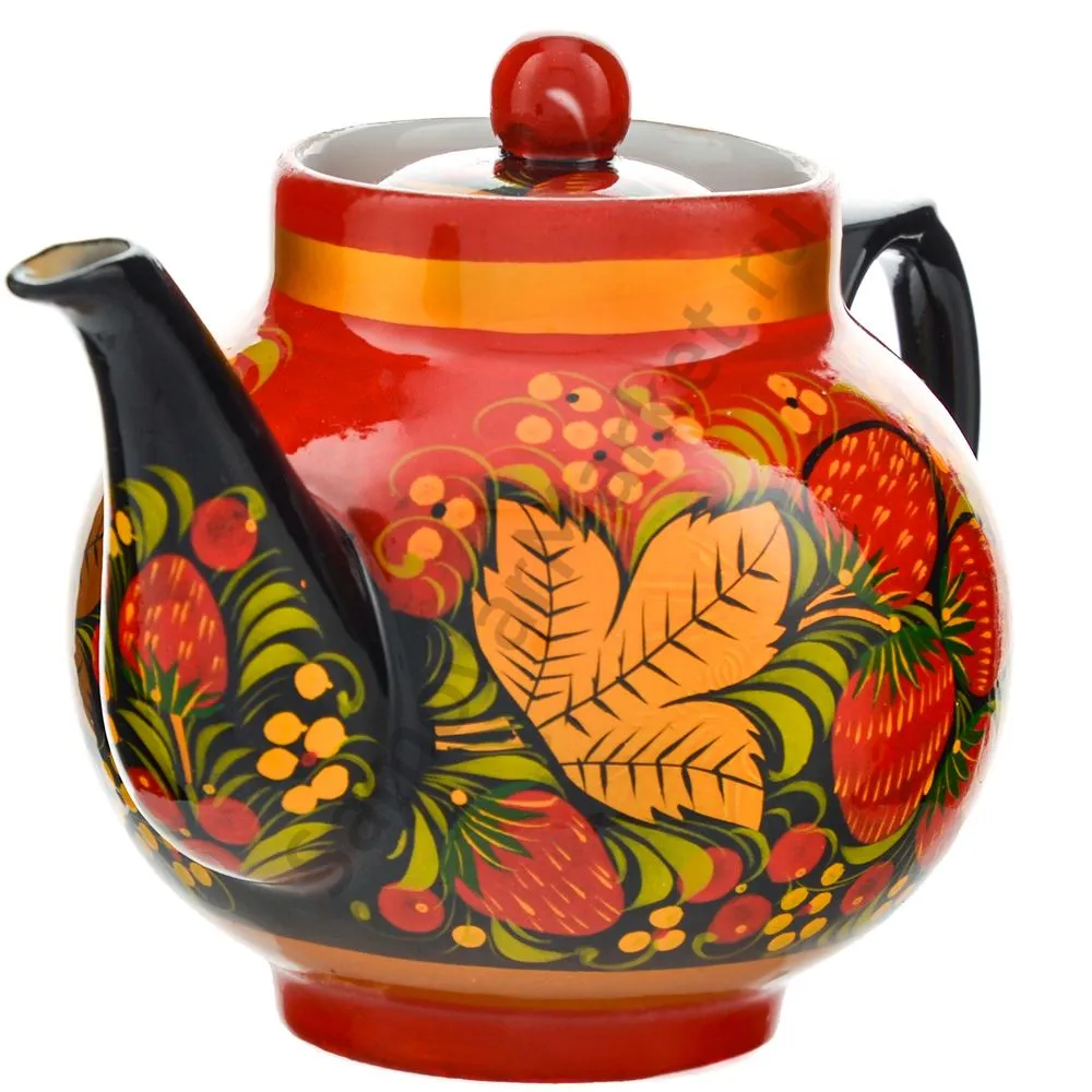 Чайник заварочный для самовара с художественной росписью «Клубника в зелени №2 на красном» Чайник заварочный для самовара с художественной росписью «Клубника в зелени №2 на красном»