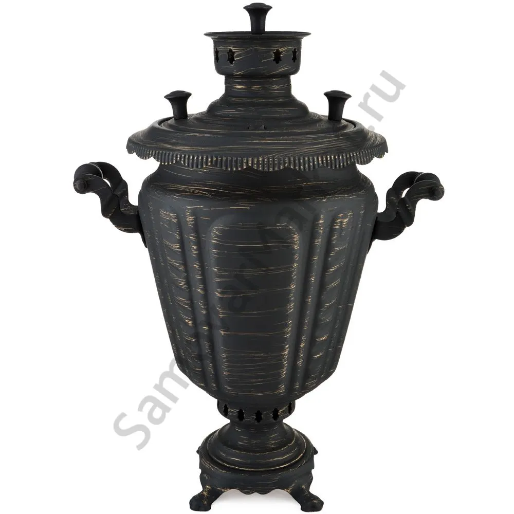 Самовар на дровах 7 литров формы «Рюмка гранная с косичкой», золотые нити в патине Самовар на дровах 7 литров формы «Рюмка гранная с косичкой», золотые нити в патине