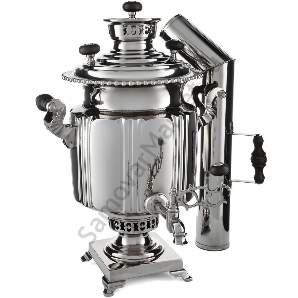 Самовар антикварный комбинированный 5,5 литров формы «Фонарь» Бр. Шемариных, с трубой, серебристый Самовар антикварный комбинированный 5,5 литров формы «Фонарь» Бр. Шемариных, с трубой, серебристый