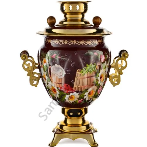 Самовар электрический 3 литра с художественной росписью «Баня» формы «Жёлудь»