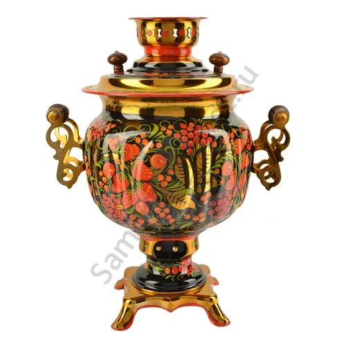 Самовар электрический 3 литра с художественной росписью «Хохлома с ягодами в зелени» формы «Овал»