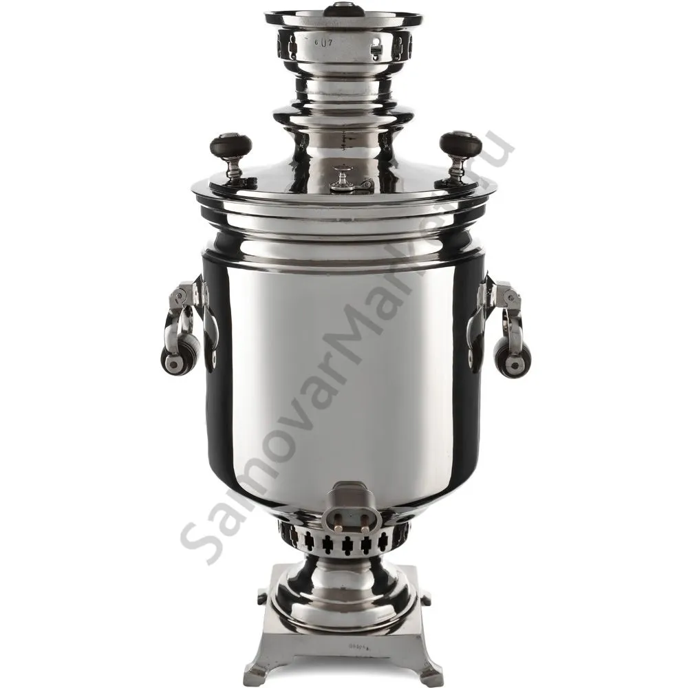 Самовар антикварный комбинированный 5,5 литров формы «Банка» Шемариных с медалями, серебристый Самовар антикварный комбинированный 5,5 литров формы «Банка» Шемариных с медалями, серебристый