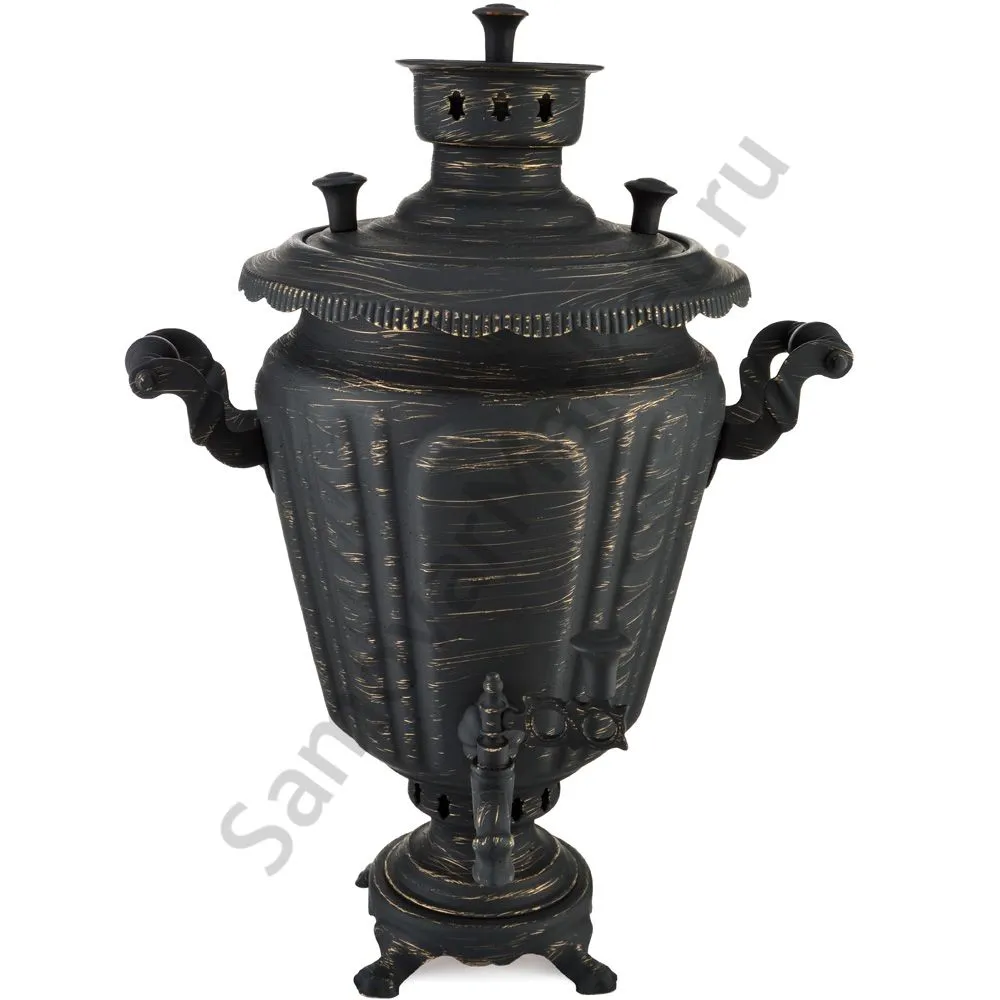 Самовар на дровах 7 литров формы «Рюмка гранная с косичкой», золотые нити в патине Самовар на дровах 7 литров формы «Рюмка гранная с косичкой», золотые нити в патине