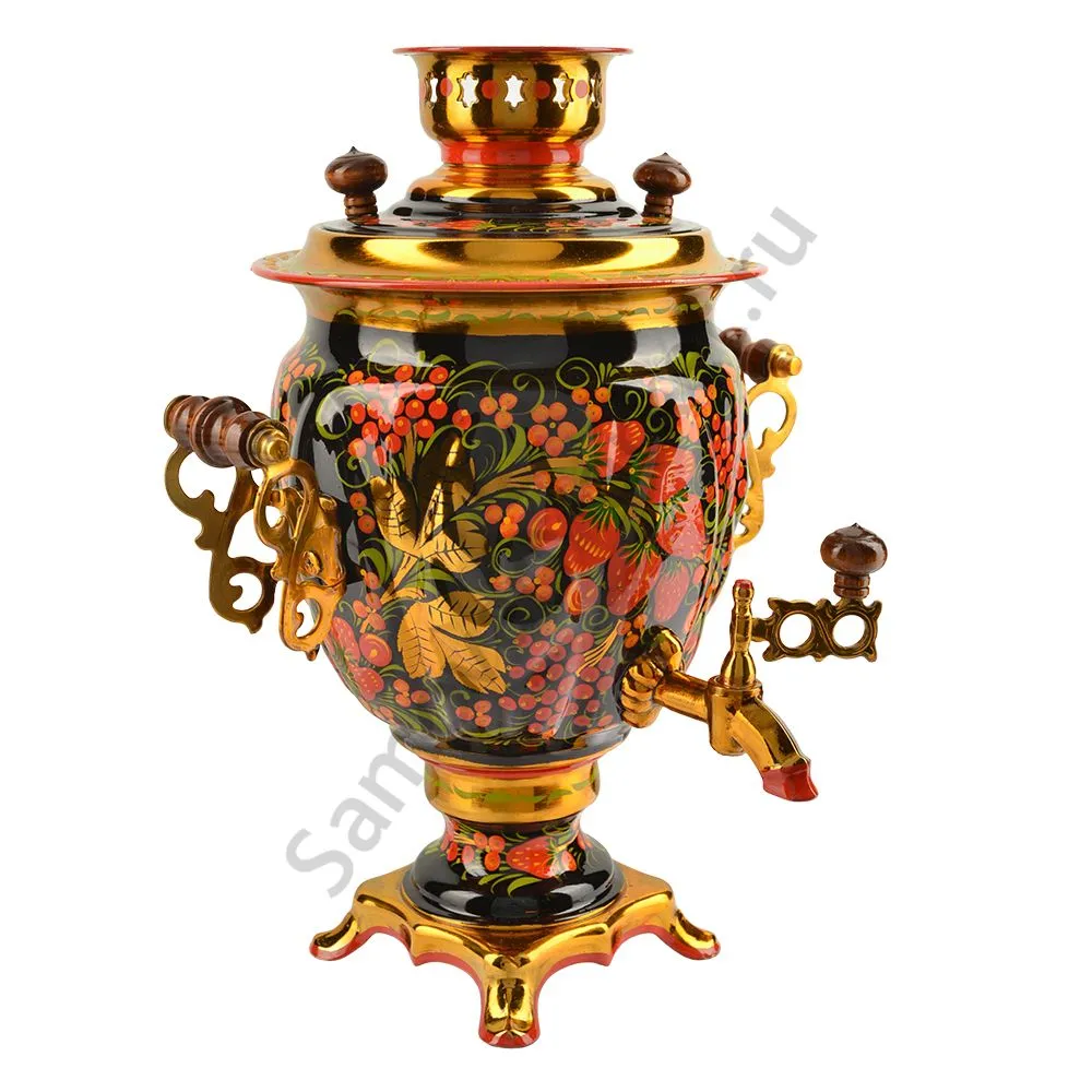 Самовар электрический 3 литра с художественной росписью «Хохлома с ягодами в зелени» формы «Жёлудь» Самовар электрический 3 литра с художественной росписью «Хохлома с ягодами в зелени» формы «Жёлудь»