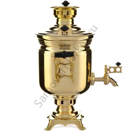 Самовар на дровах 2,8 литра формы «Банка с резными ручками», золотой, категория «Люкс»
