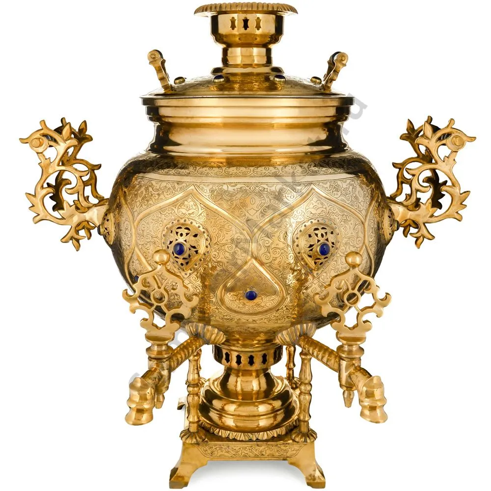 Самовар буфетный на дровах 60 л. формы«Шар»два крана на скульптурных стойках, инкрустация«Лазуритом» Самовар буфетный на дровах 60 л. формы«Шар»два крана на скульптурных стойках, инкрустация«Лазуритом»