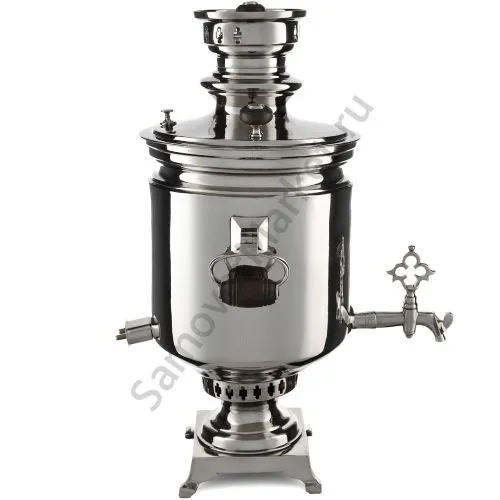 Самовар антикварный комбинированный 5,5 литров формы «Банка» Шемариных с медалями, серебристый