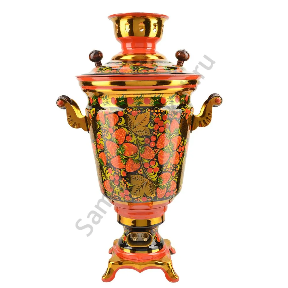 Самовар электрический 4 литра с художественной росписью «Клубника в зелени №2» формы «Рюмка» Самовар электрический 4 литра с художественной росписью «Клубника в зелени №2» формы «Рюмка»