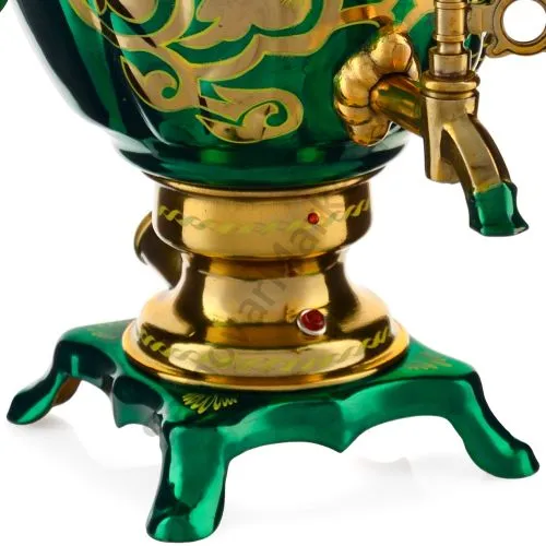 Самовар электрический 3 л. с автотключением худ. росписью «Орнамент зелёный» формы «Жёлудь»