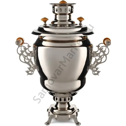 Самовар на дровах 7 литров формы «Высокая ваза» Штамп, серебристый, эксклюзив