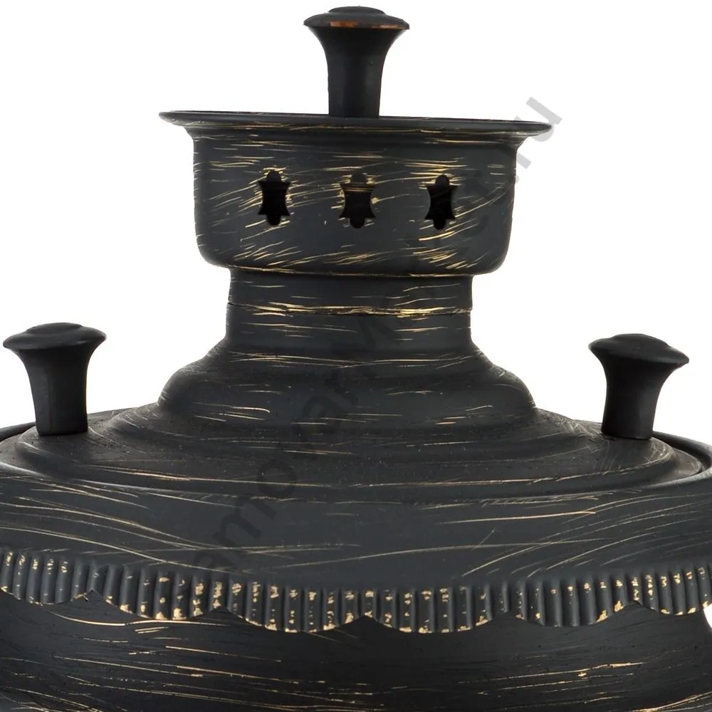 Самовар на дровах 7 литров формы «Рюмка гранная с косичкой», золотые нити в патине Самовар на дровах 7 литров формы «Рюмка гранная с косичкой», золотые нити в патине