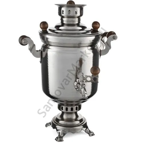 Самовар на дровах 5 литров формы «Банка с вибронакаткой», серебристый, категория «Дачный»