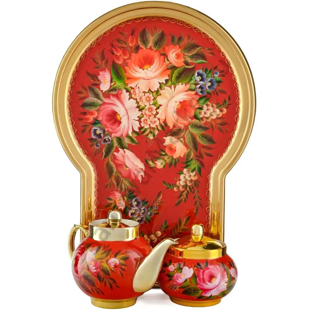 Самовар электрический 10л с автоот., худ.росписью «Пионы на красном в золоте» формы «Банка» в наборе Самовар электрический 10л с автоот., худ.росписью «Пионы на красном в золоте» формы «Банка» в наборе