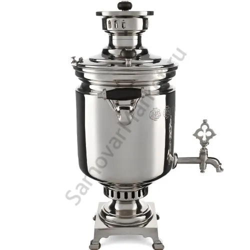 Самовар антикварный на дровах 7,5 литров формы «Банка» Баташева с медалями, серебристый