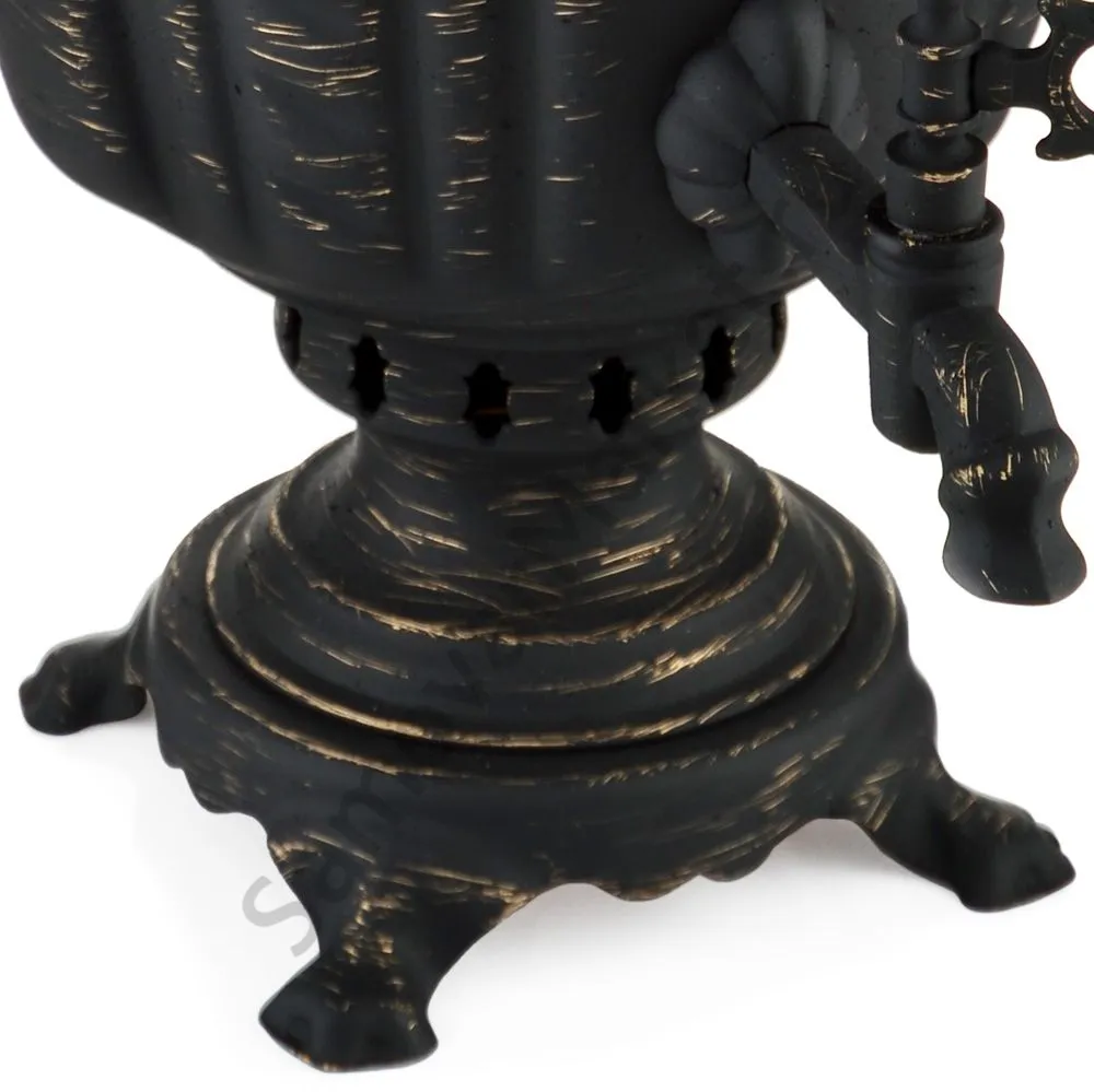 Самовар на дровах 7 литров формы «Рюмка гранная с косичкой», золотые нити в патине Самовар на дровах 7 литров формы «Рюмка гранная с косичкой», золотые нити в патине