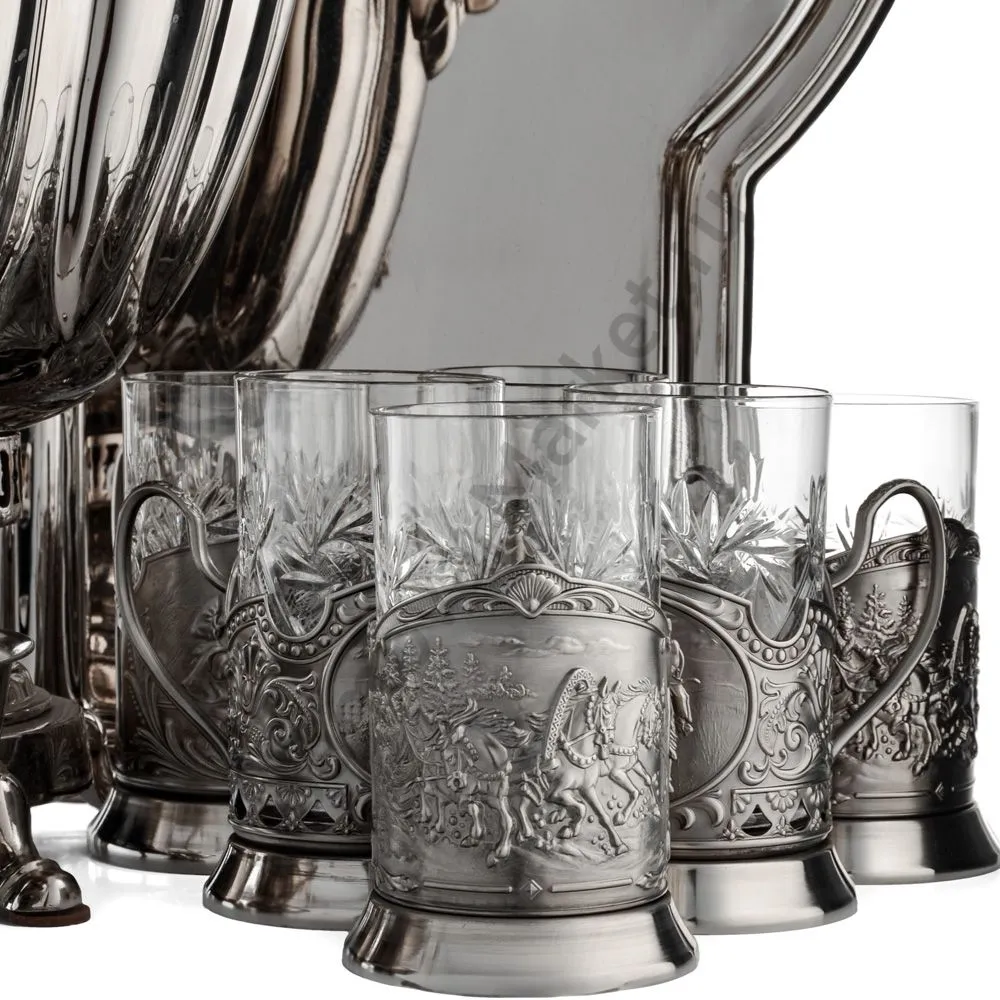 Самовар антикварный на дровах 6,5 л. формы «Ваза дольная», фурнитура кость, в наборе из 17 предметов Самовар антикварный на дровах 6,5 л. формы «Ваза дольная», фурнитура кость, в наборе из 17 предметов