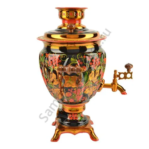 Самовар электрический 3 литра с художественной росписью «Хохлома с ягодами в зелени» формы «Жёлудь»