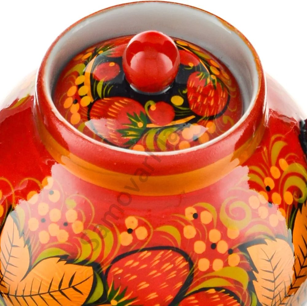 Чайник заварочный для самовара с художественной росписью «Клубника в зелени №2 на красном» Чайник заварочный для самовара с художественной росписью «Клубника в зелени №2 на красном»