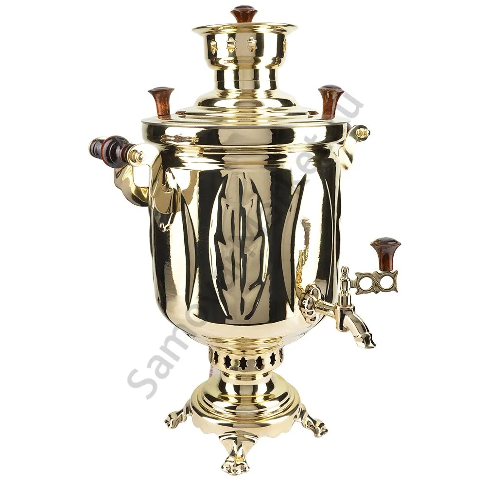 Самовар на дровах 5 литров формы «Банка с листьями», золотой, категория «Люкс» Самовар на дровах 5 литров формы «Банка с листьями», золотой, категория «Люкс»