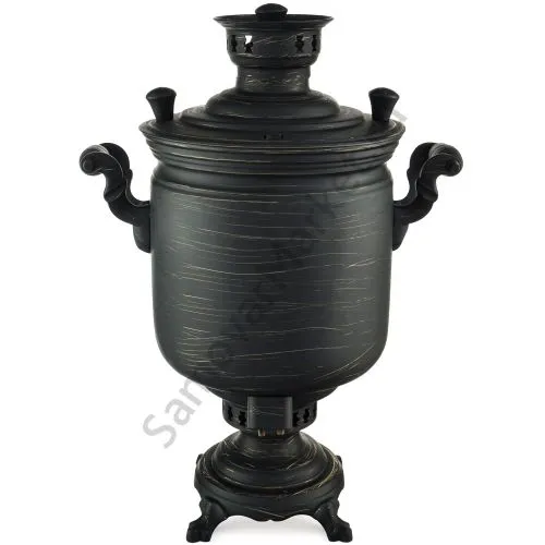 Самовар комбинированный 7 литров формы «Банка» литьё,  золотые нити в патине, категория «Эксклюзив»