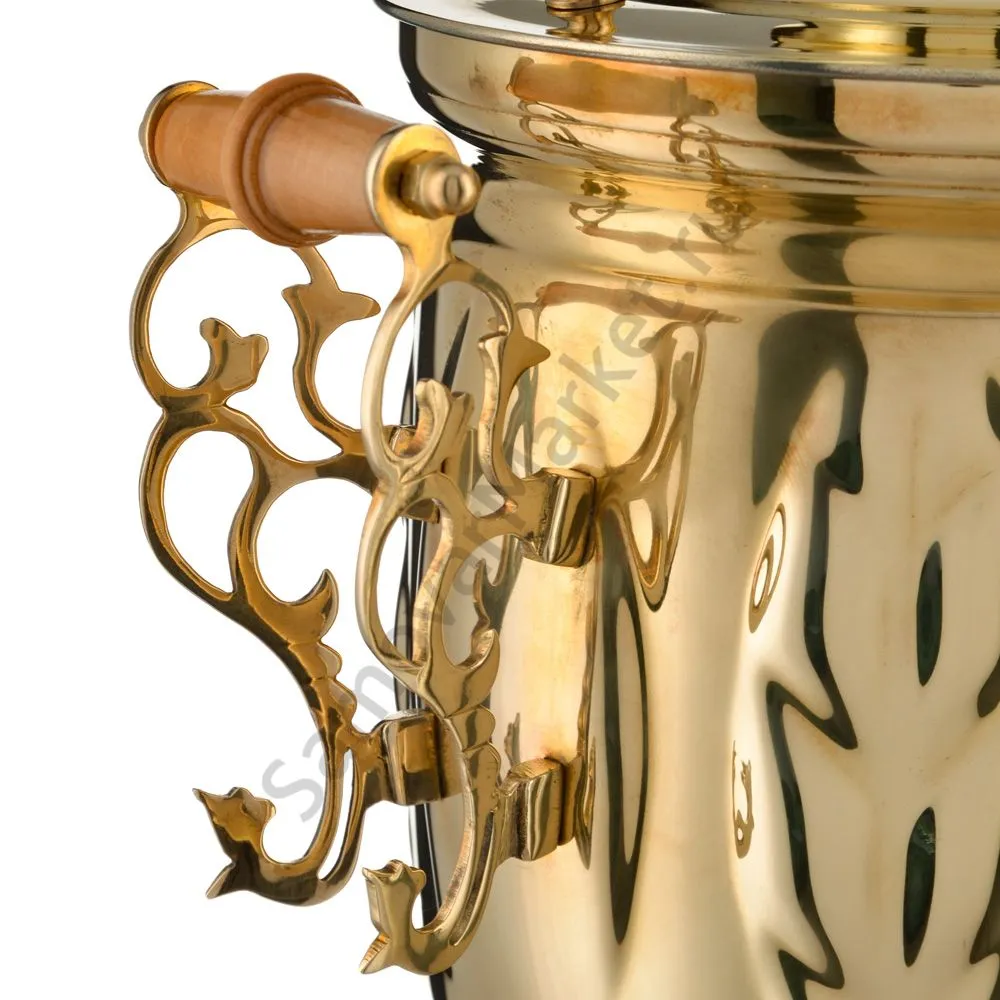 Самовар на дровах 5 литров формы «Банка с листьями с гербом РФ», золотой Самовар на дровах 5 литров формы «Банка с листьями с гербом РФ», золотой