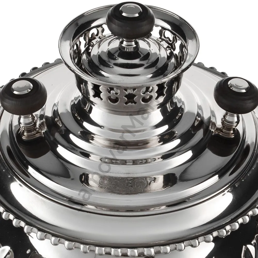 Самовар антикварный комбинированный 5,5 литров формы «Фонарь» Бр. Шемариных, с трубой, серебристый Самовар антикварный комбинированный 5,5 литров формы «Фонарь» Бр. Шемариных, с трубой, серебристый