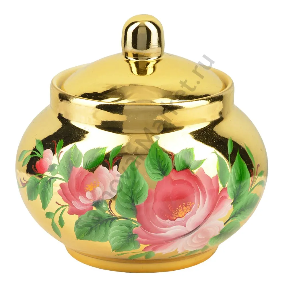 Сахарница с художественной росписью «Пионы в зелени на золотом» Сахарница с художественной росписью «Пионы в зелени на золотом»