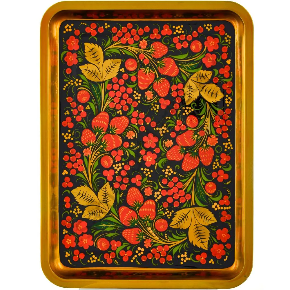 Поднос для самовара прямоугольный с художественной росписью «Хохлома с ягодами в зелени» Поднос для самовара прямоугольный с художественной росписью «Хохлома с ягодами в зелени»