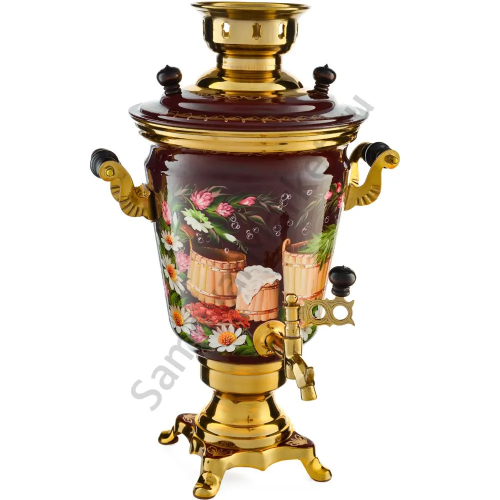 Самовар электрический 4 литра с художественной росписью «Баня» формы «Рюмка» Самовар электрический 4 литра с художественной росписью «Баня» формы «Рюмка»