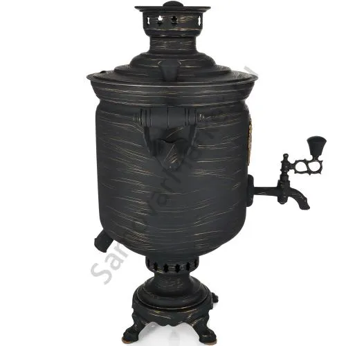 Самовар комбинированный 7 литров формы «Банка с гербом РФ» золотые нити в патине 