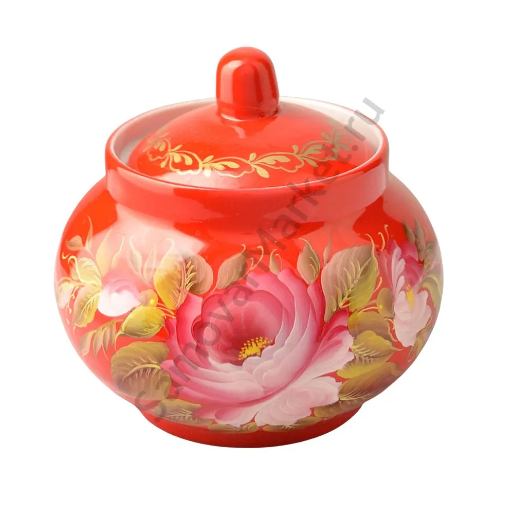 Сахарница с художественной росписью «Пионы на красном» Сахарница с художественной росписью «Пионы на красном»