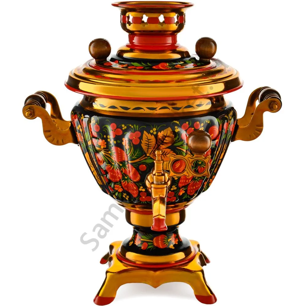 Самовар электрический 2 литра с художественной росписью «Хохлома с ягодами в зелени» формы «Чаша» Самовар электрический 2 литра с художественной росписью «Хохлома с ягодами в зелени» формы «Чаша»