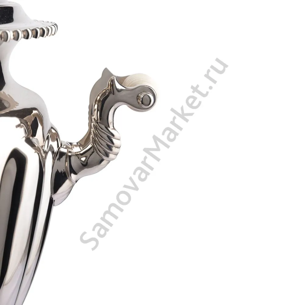 Самовар антикварный на дровах 6,5 литров формы «Ваза дольная», фурнитура кость, серебристый Самовар антикварный на дровах 6,5 литров формы «Ваза дольная», фурнитура кость, серебристый