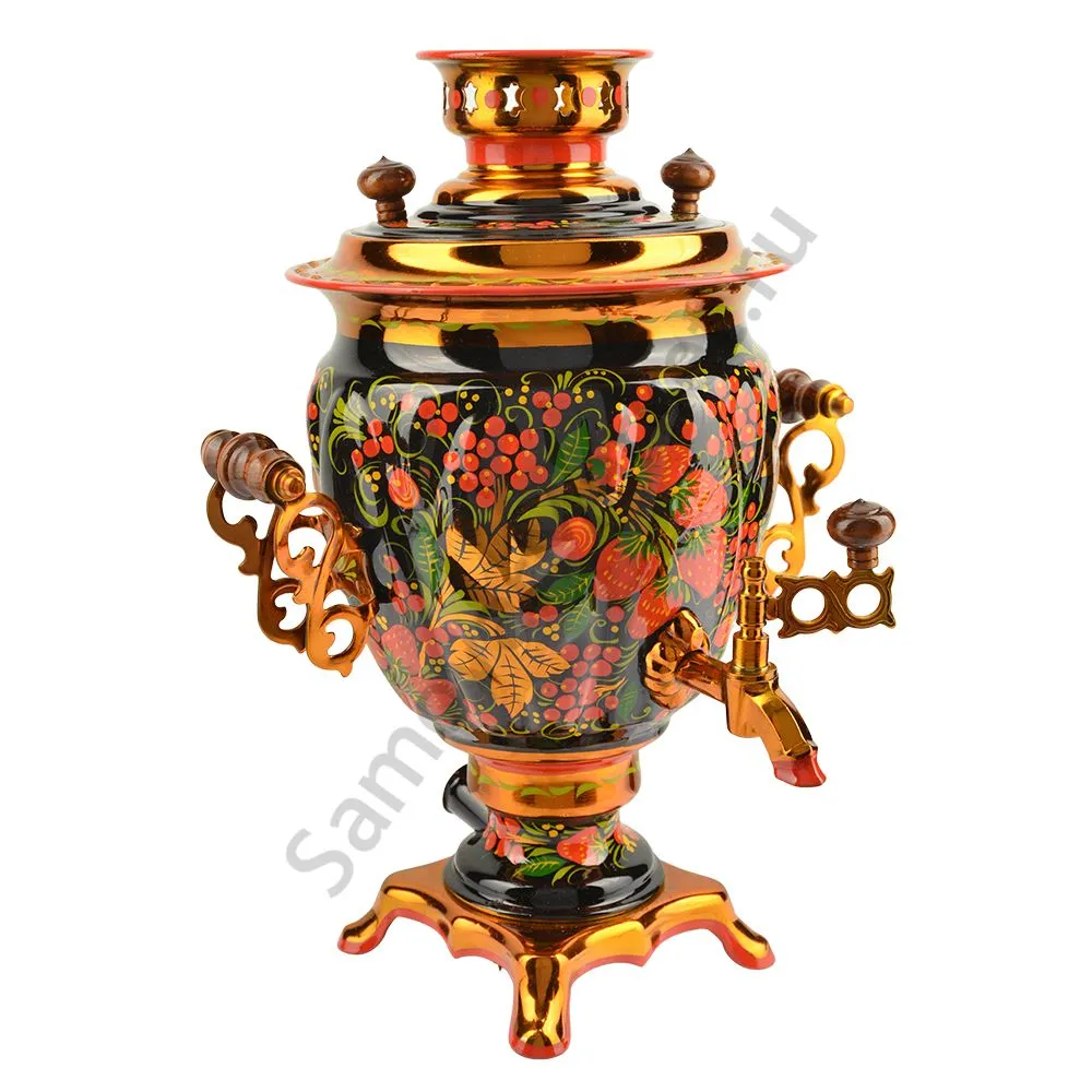 Самовар электрический 3 литра с художественной росписью «Хохлома с ягодами в зелени» формы «Жёлудь» Самовар электрический 3 литра с художественной росписью «Хохлома с ягодами в зелени» формы «Жёлудь»