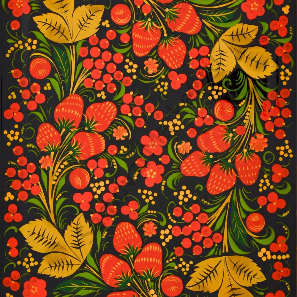 Поднос для самовара прямоугольный с художественной росписью «Хохлома с ягодами в зелени» Поднос для самовара прямоугольный с художественной росписью «Хохлома с ягодами в зелени»