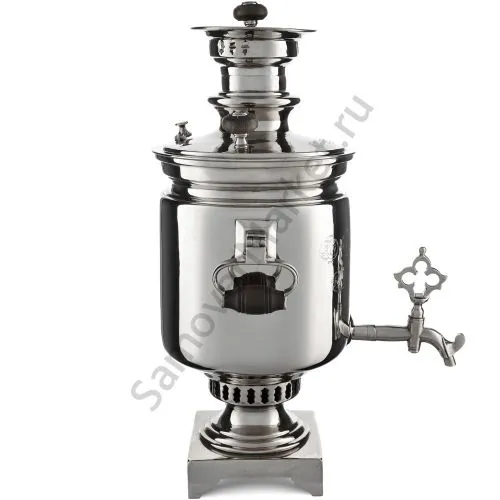 Самовар антикварный на дровах 5 литров формы «Банка» Баташева с медалями, висячие ручки, серебристый